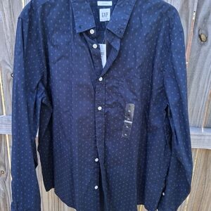 GAP Men's Dark Navy Button-Down with Subtle Dot Pattern